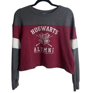 Harry Potter Alumni Size Large Cropped Crew Neck Sweatshirt Burgandy Grey Casual